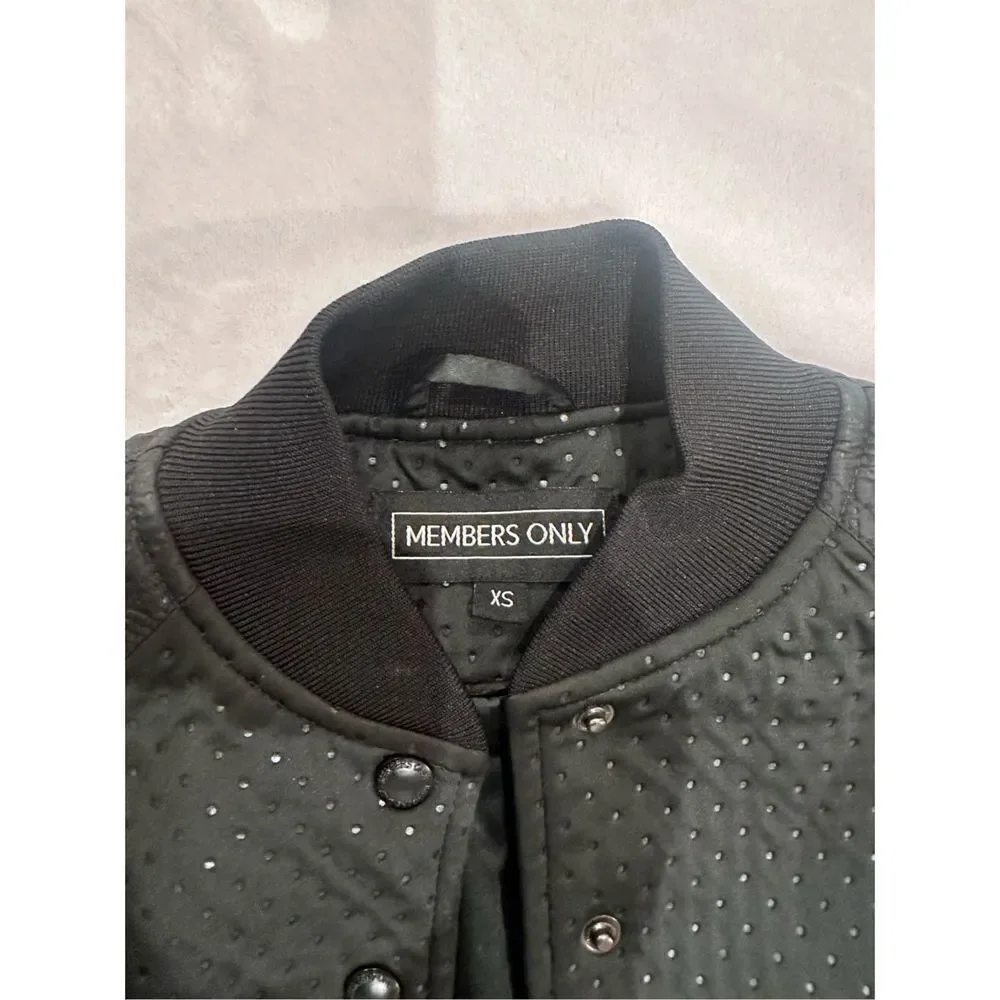 Members Only XS cropped jacket black and green varsity